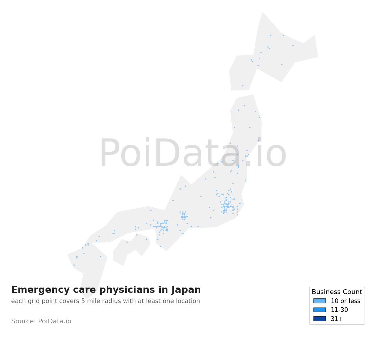 Emergency care physician density map for Japan