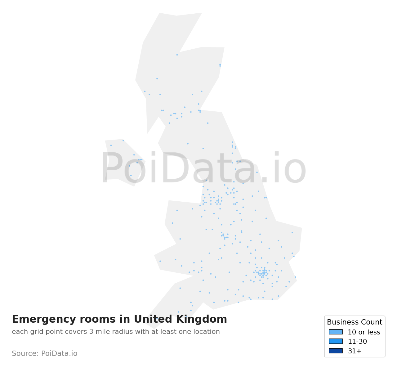 Emergency room density map for United Kingdom