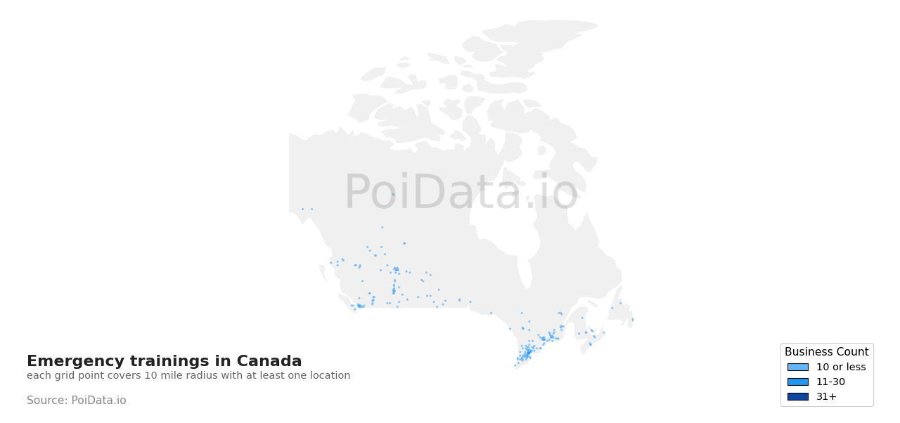 Emergency training density map for Nova Scotia, Canada