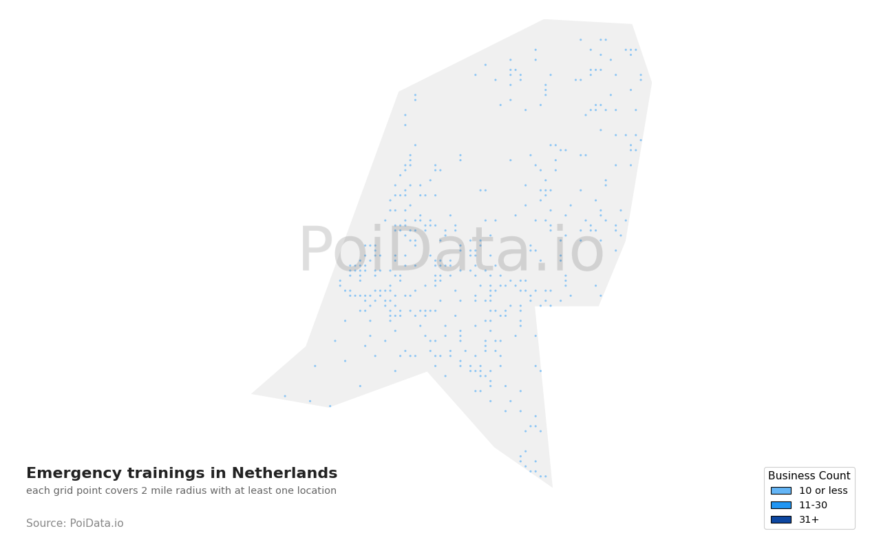 Emergency training density map for Netherlands