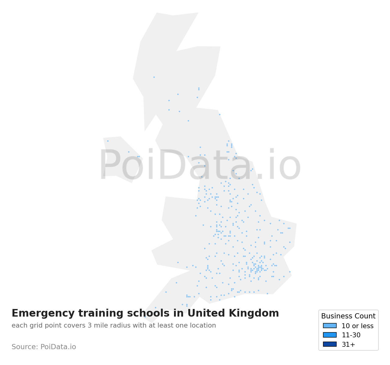 Emergency training school density map for United Kingdom