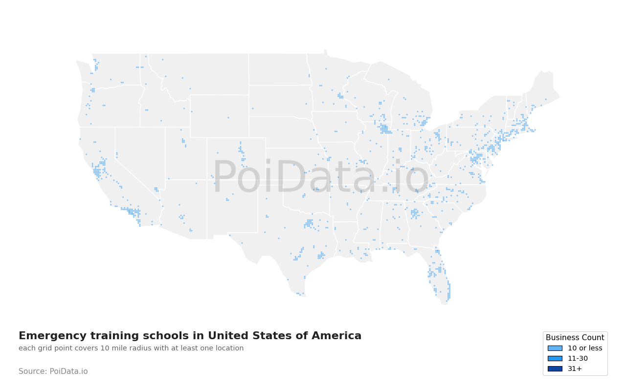 Emergency training school density map for Kansas, United States