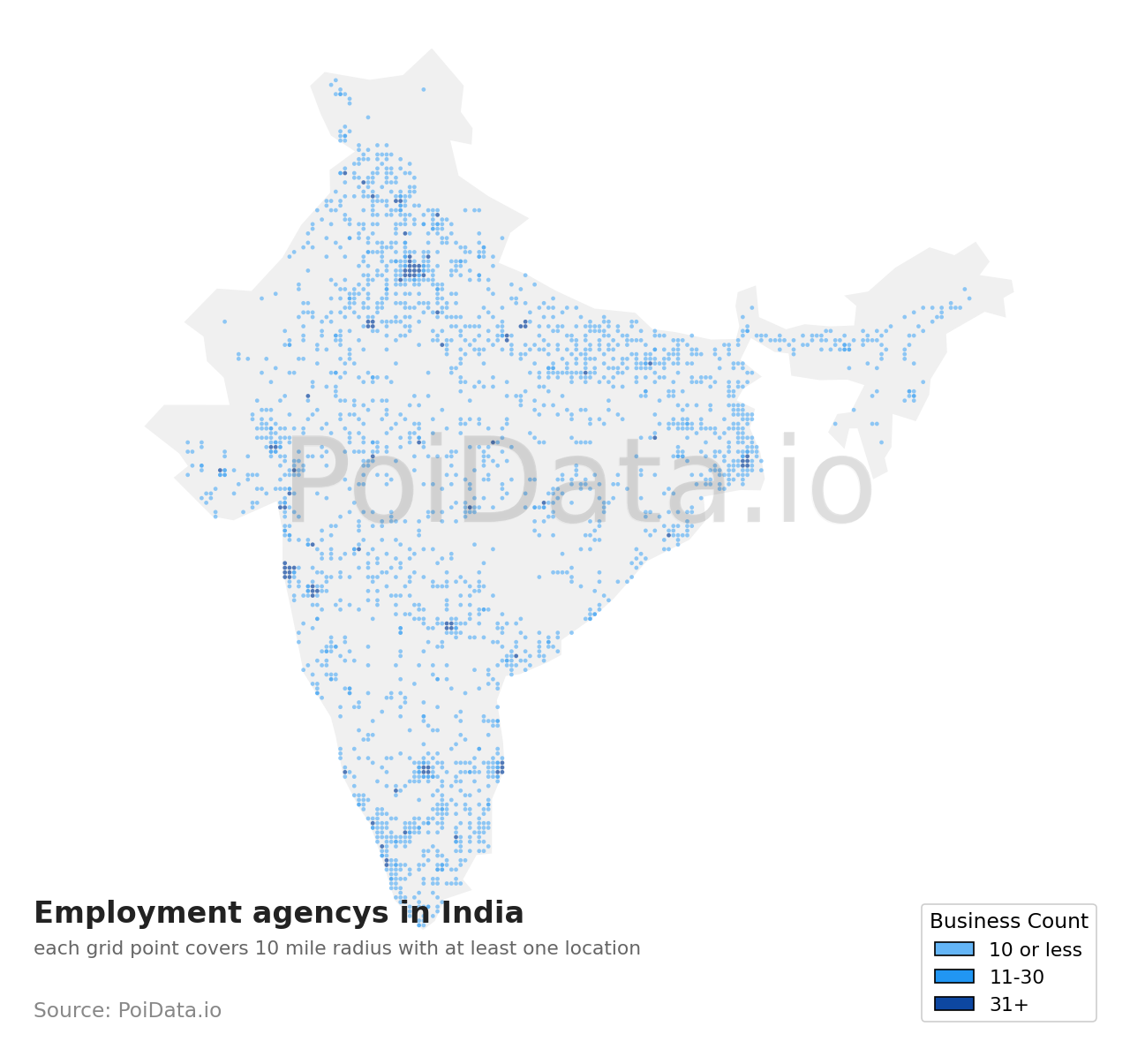Employment agency density map for India