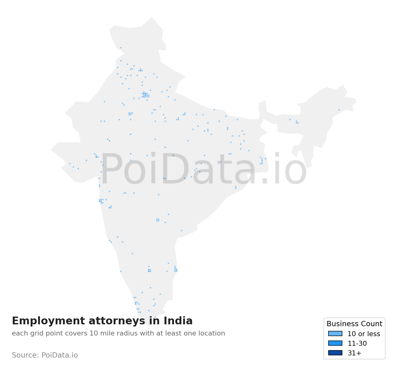 Employment attorney density map for India