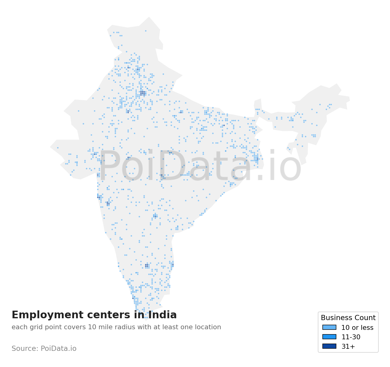 Employment center density map for India