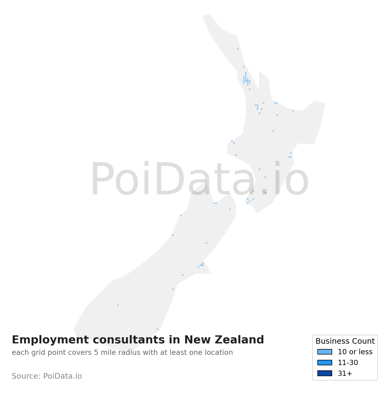 Employment consultant density map for New Zealand