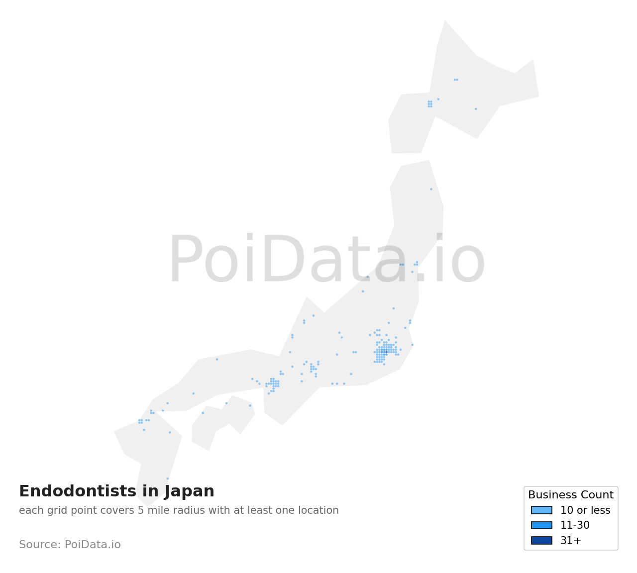 Endodontist density map for Japan