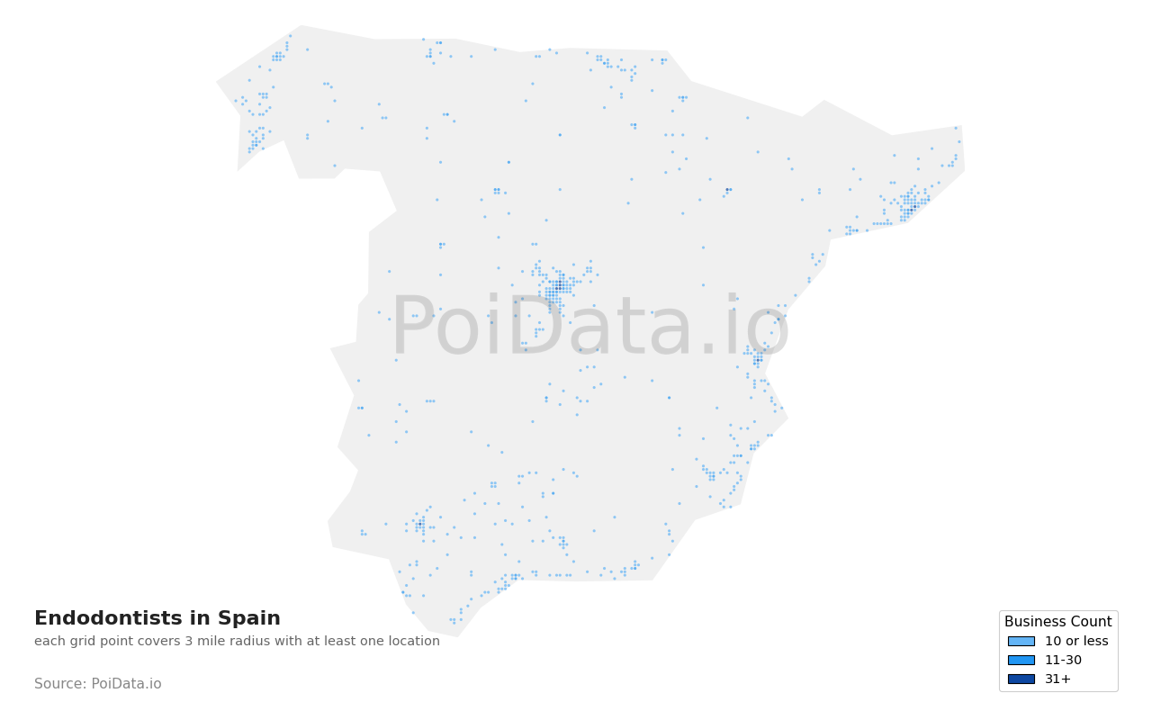 Endodontist density map for Spain