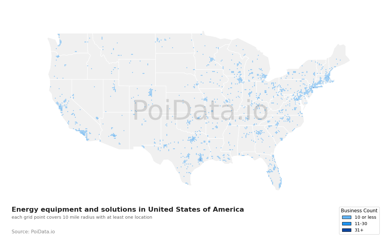 Energy equipment and solutions density map for Florida, United States