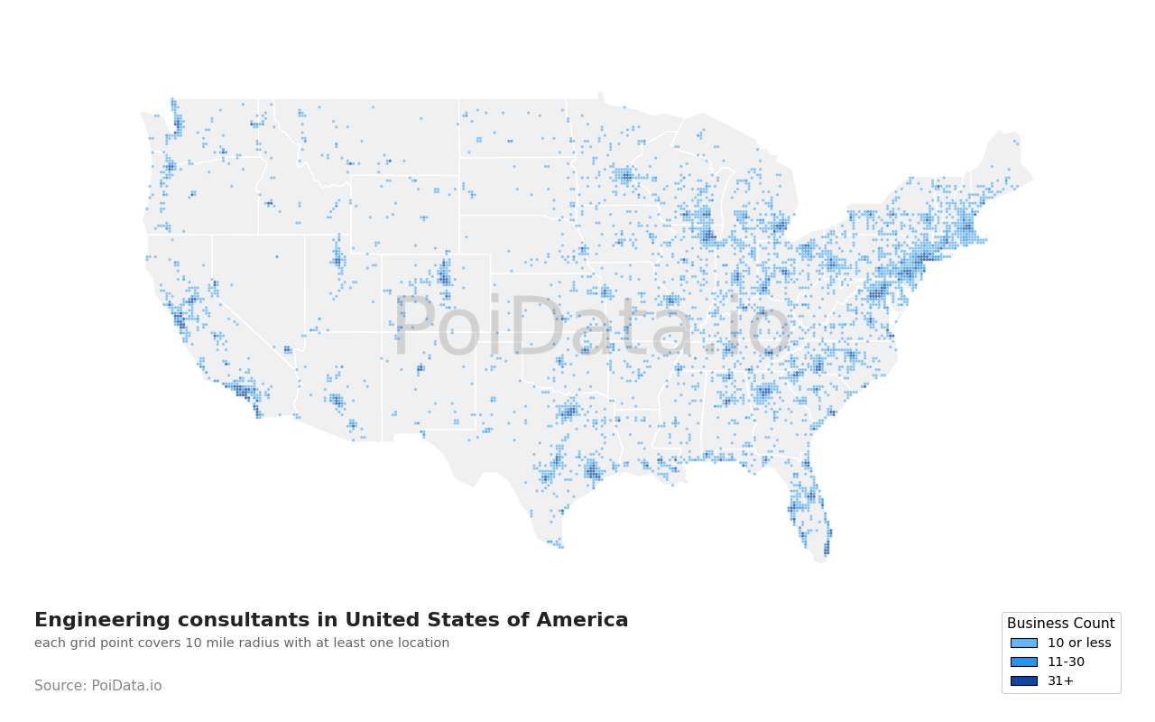 Engineering consultant density map for Florida, United States