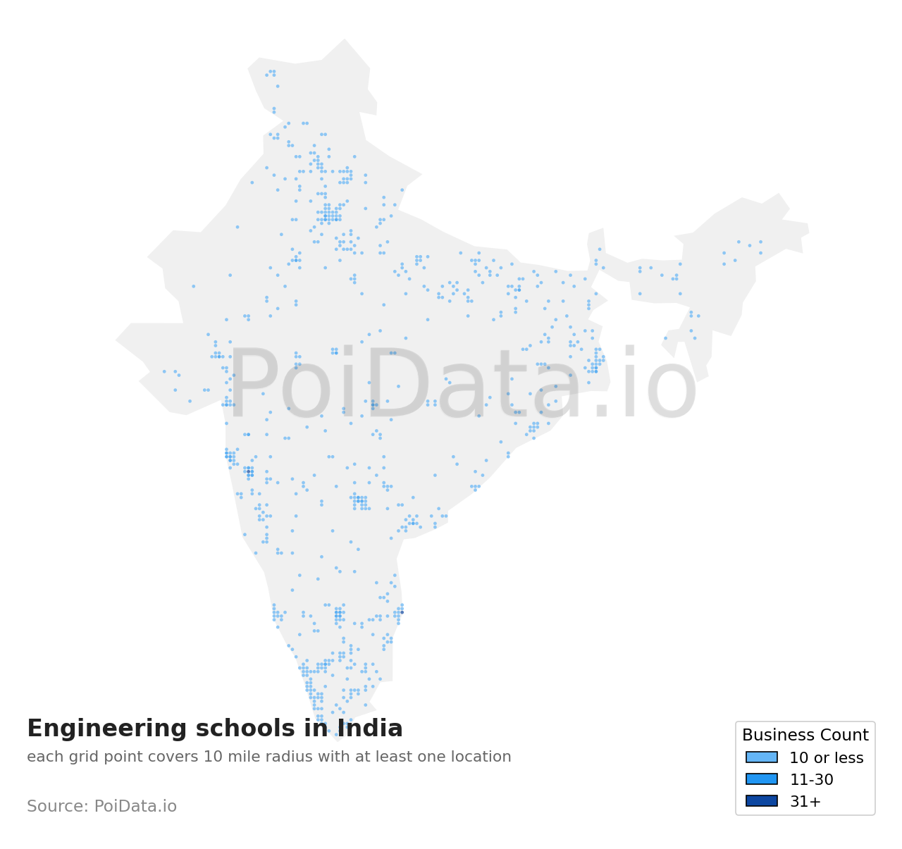 Engineering school density map for India