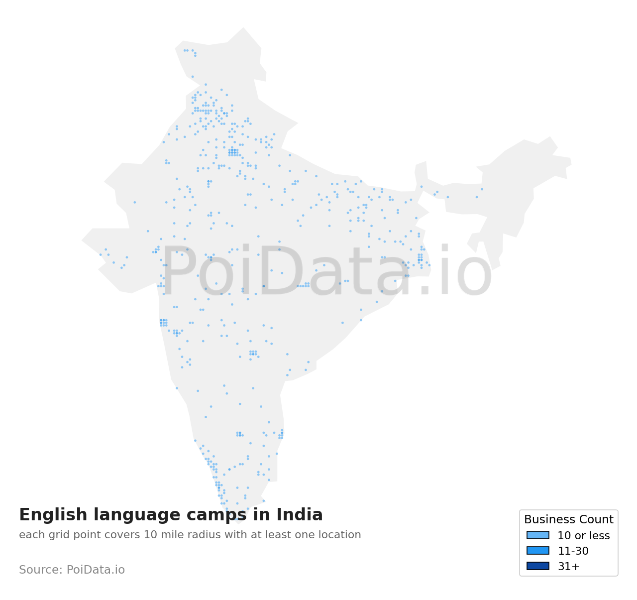 English language camp density map for India
