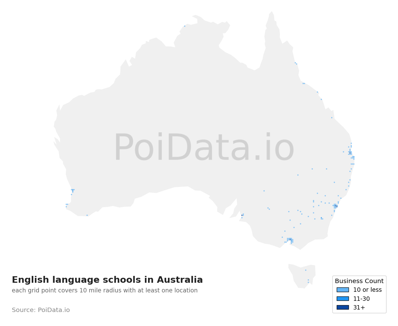 English language school density map for ACT, Australia