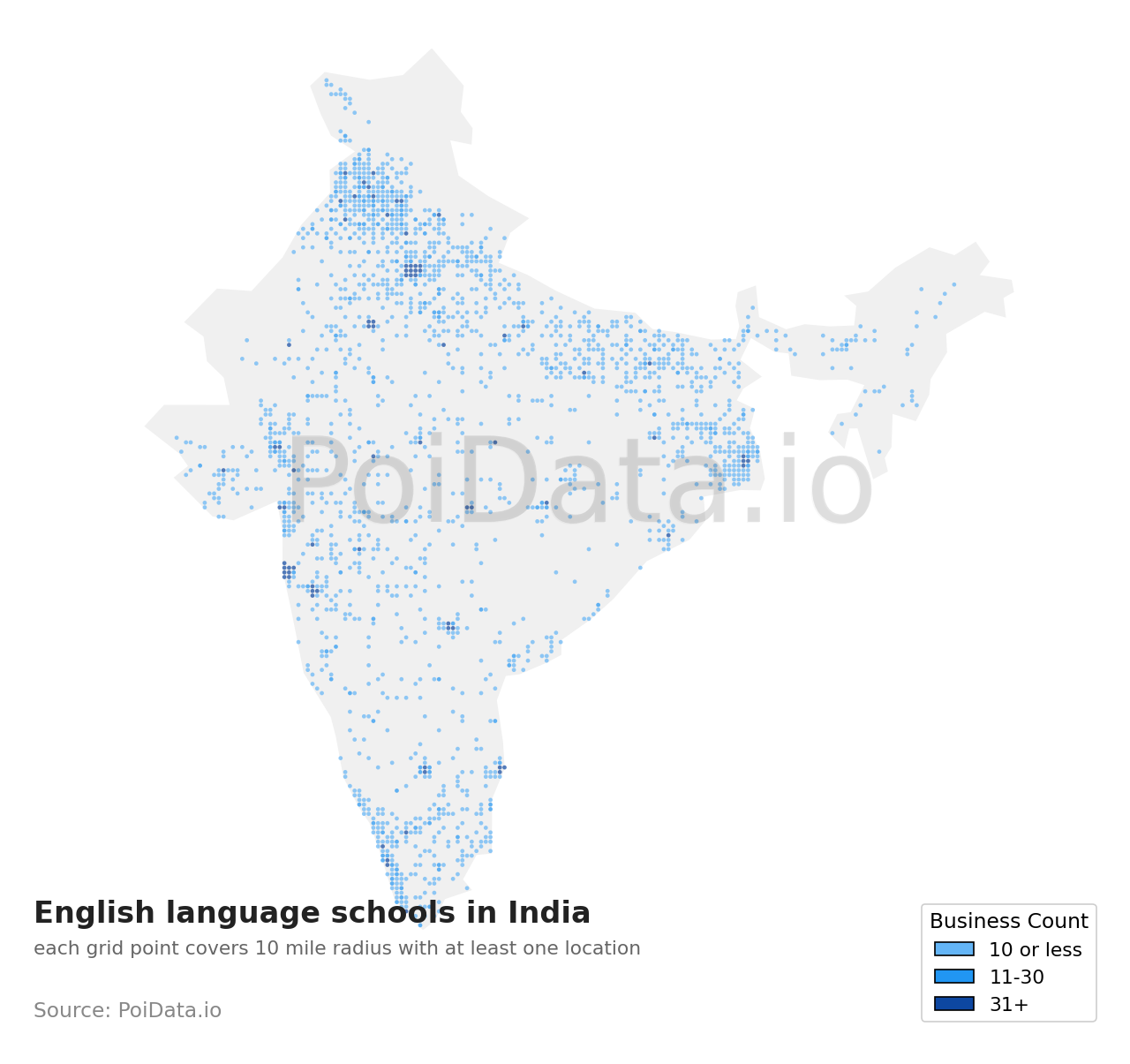 English language school density map for India