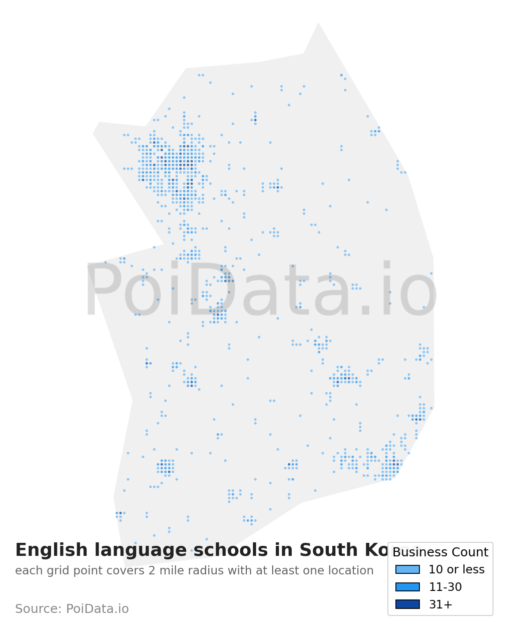 English language school density map for South Korea