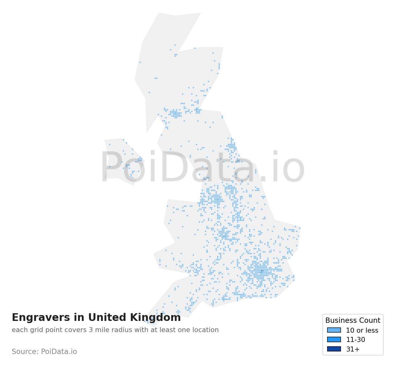 Engraver density map for United Kingdom
