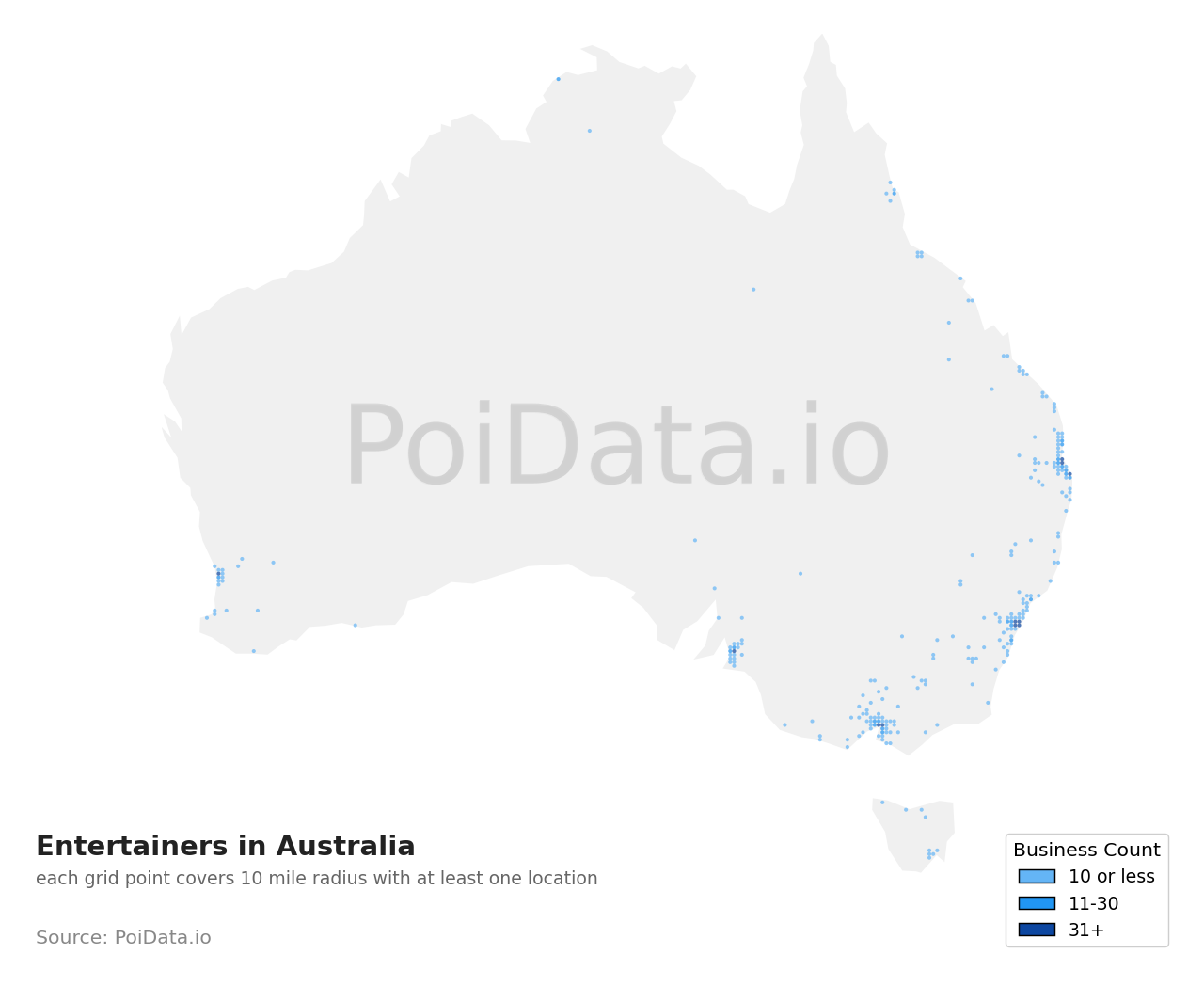 Entertainer density map for Australia