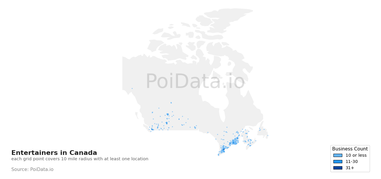 Entertainer density map for Ontario, Canada
