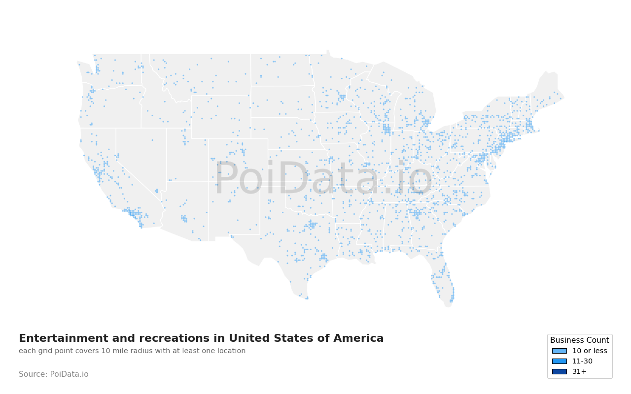 Entertainment and recreation density map for Florida, United States