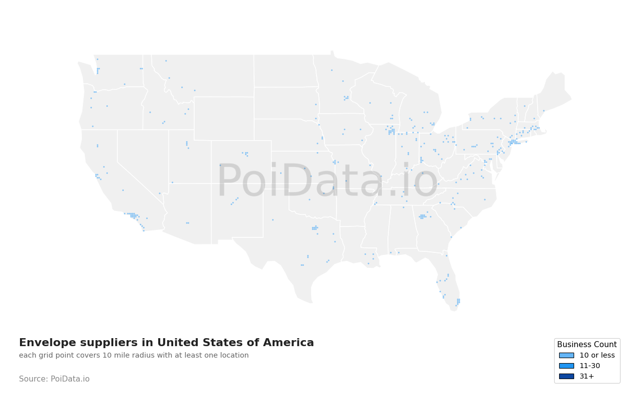Envelope supplier density map for United States