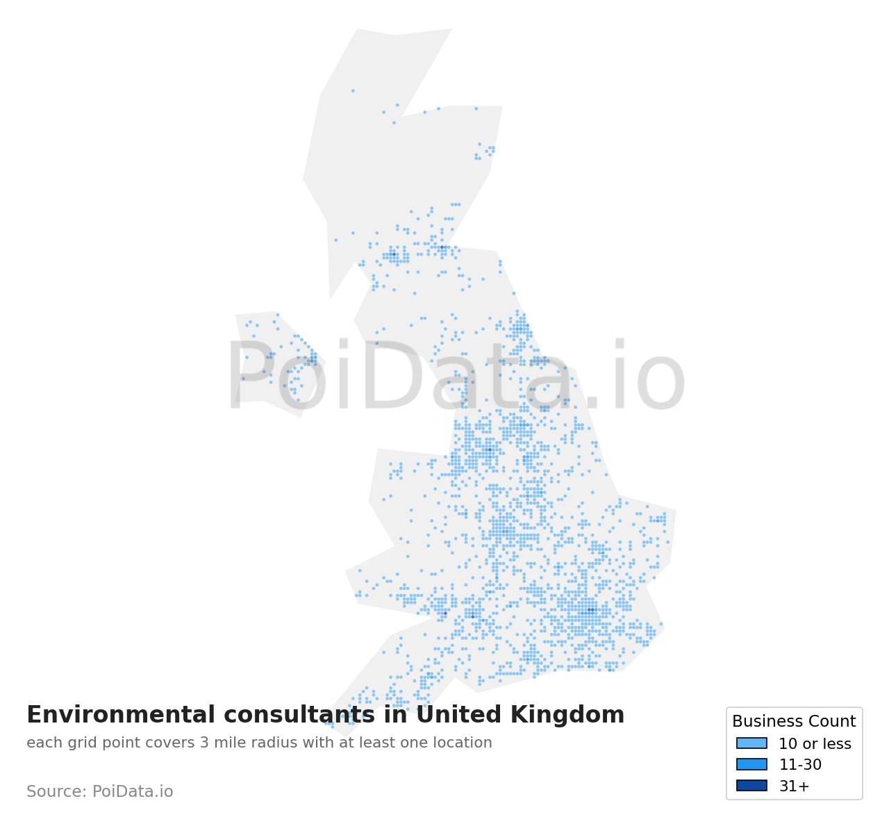 Environmental consultant density map for United Kingdom
