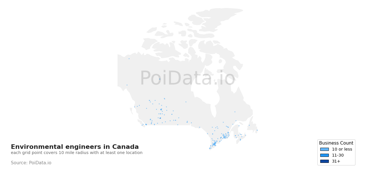 Environmental engineer density map for Alberta, Canada
