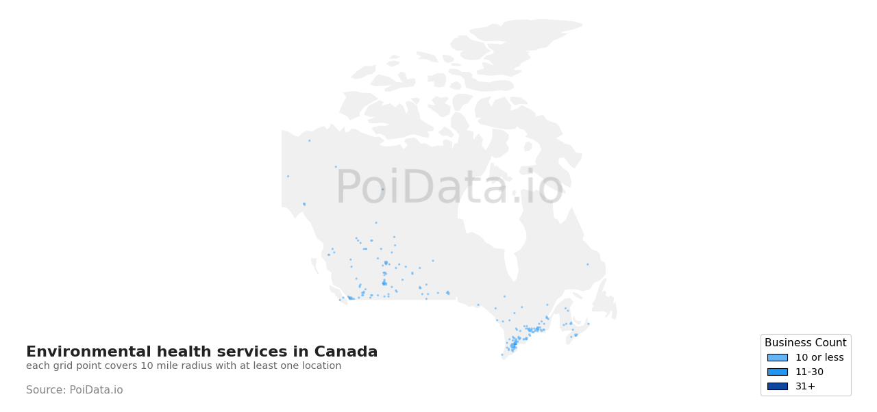 Environmental health service density map for Ontario, Canada
