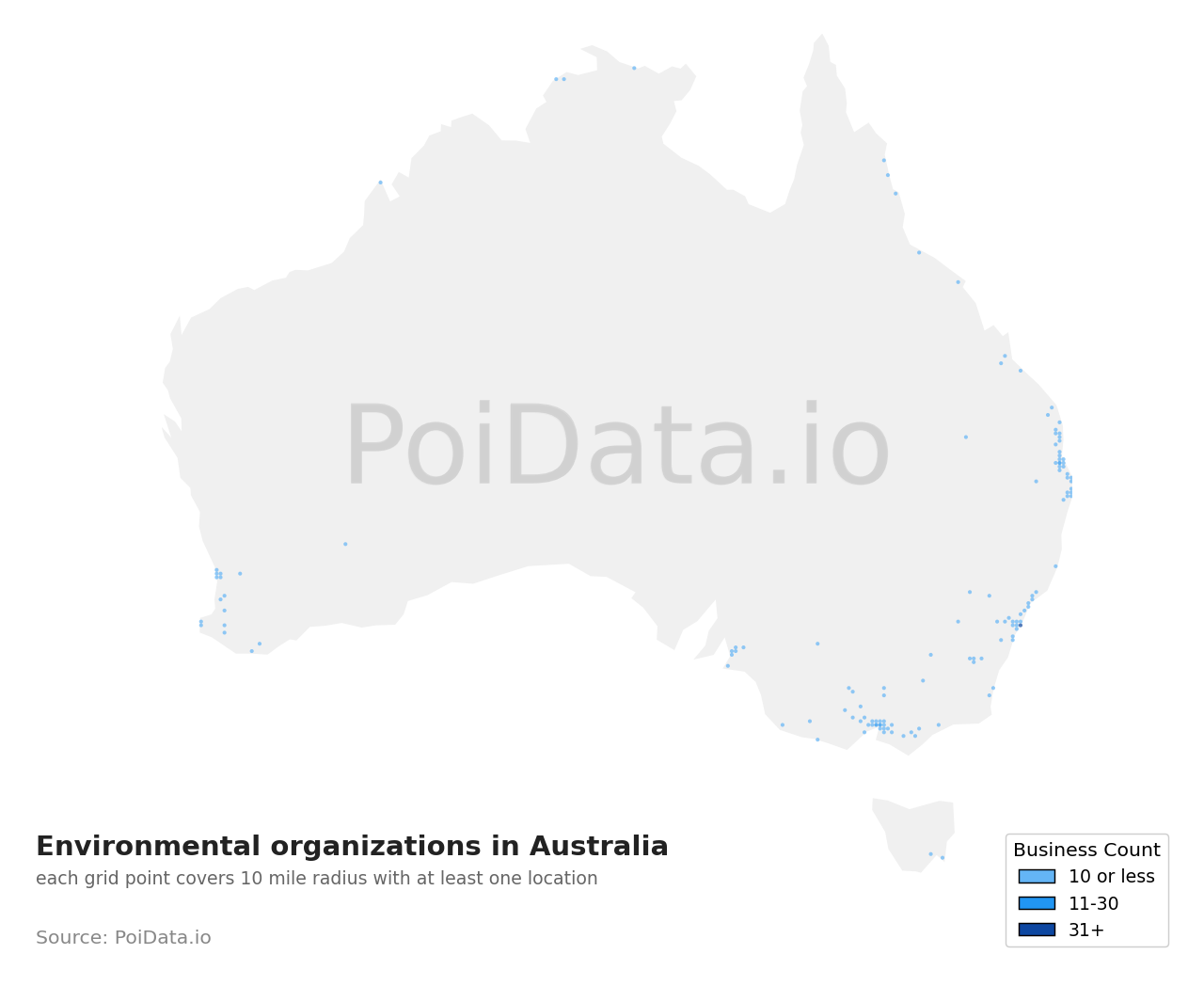 Environmental organization density map for Australia