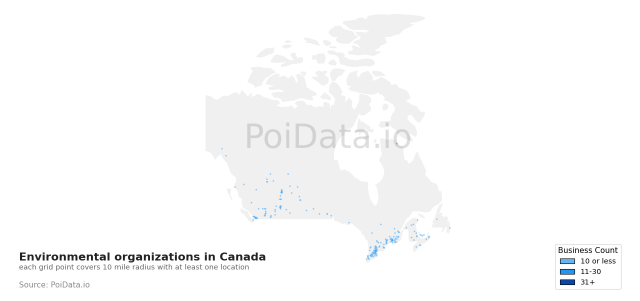 Environmental organization density map for New Brunswick, Canada