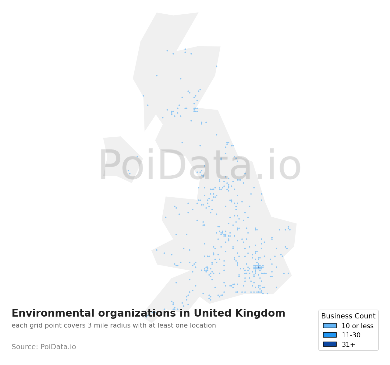 Environmental organization density map for United Kingdom