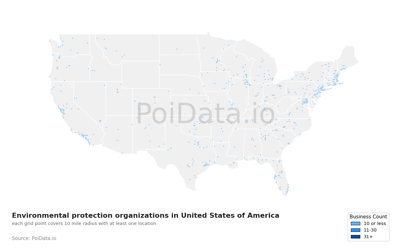 Environmental protection organization density map for North Carolina, United States
