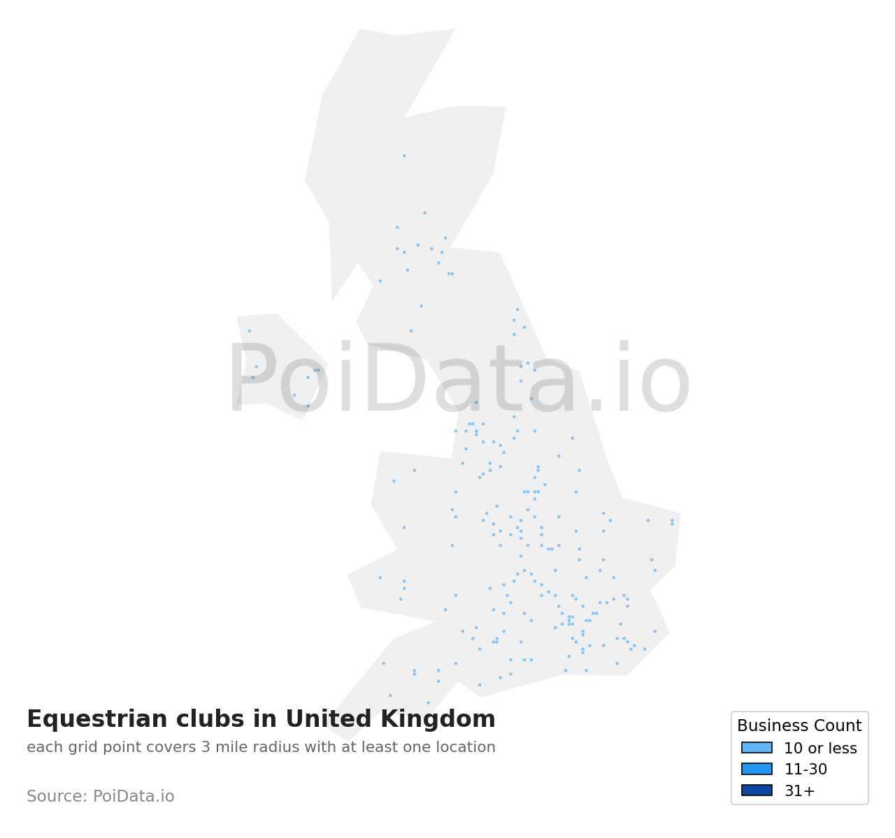 Equestrian club density map for United Kingdom
