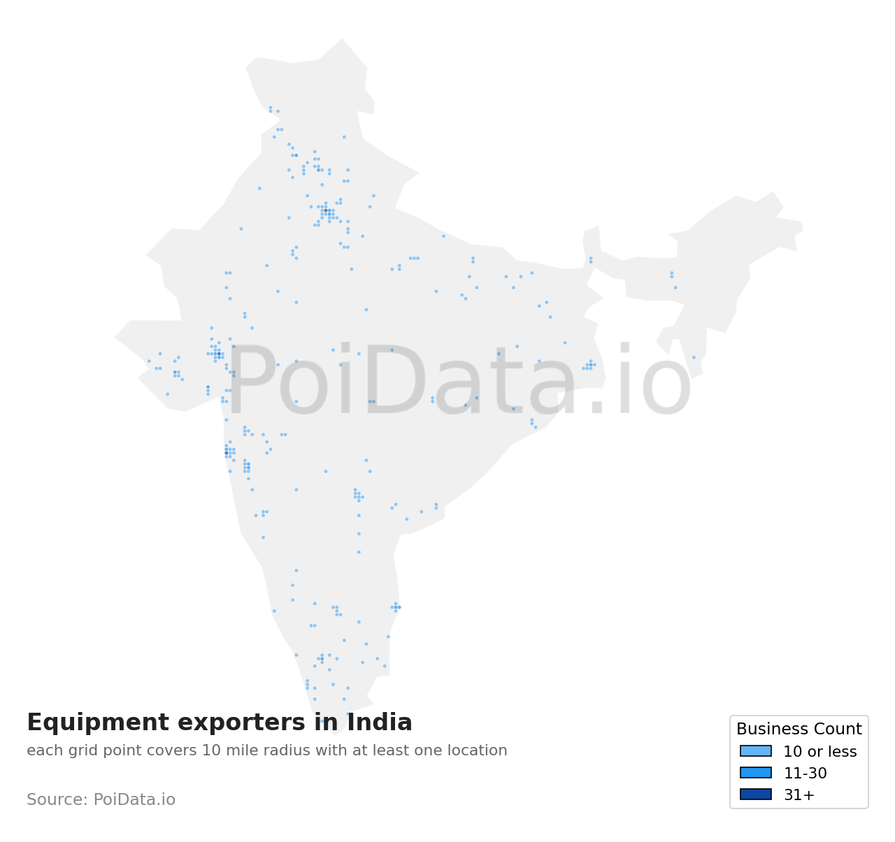 Equipment exporter density map for India