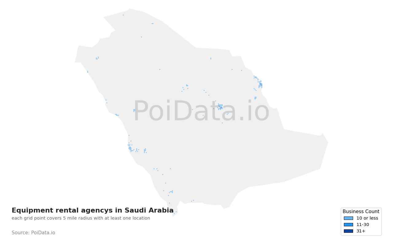Equipment rental agency density map for Saudi Arabia