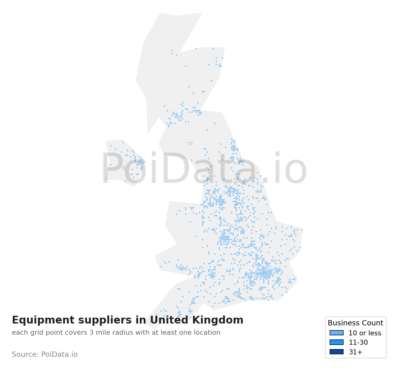 Equipment supplier density map for United Kingdom