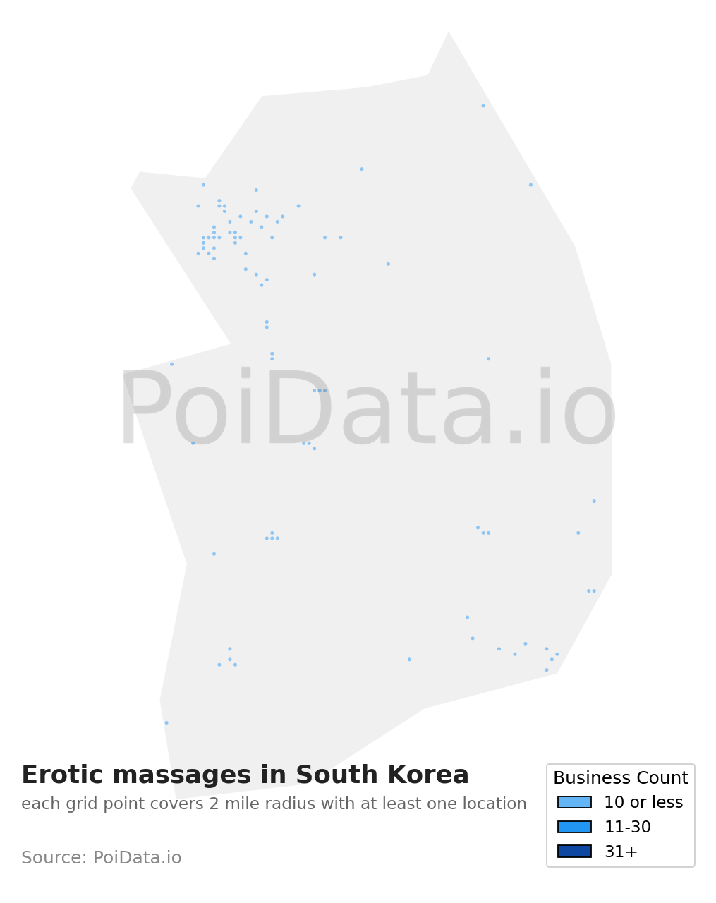 Erotic massage density map for South Korea