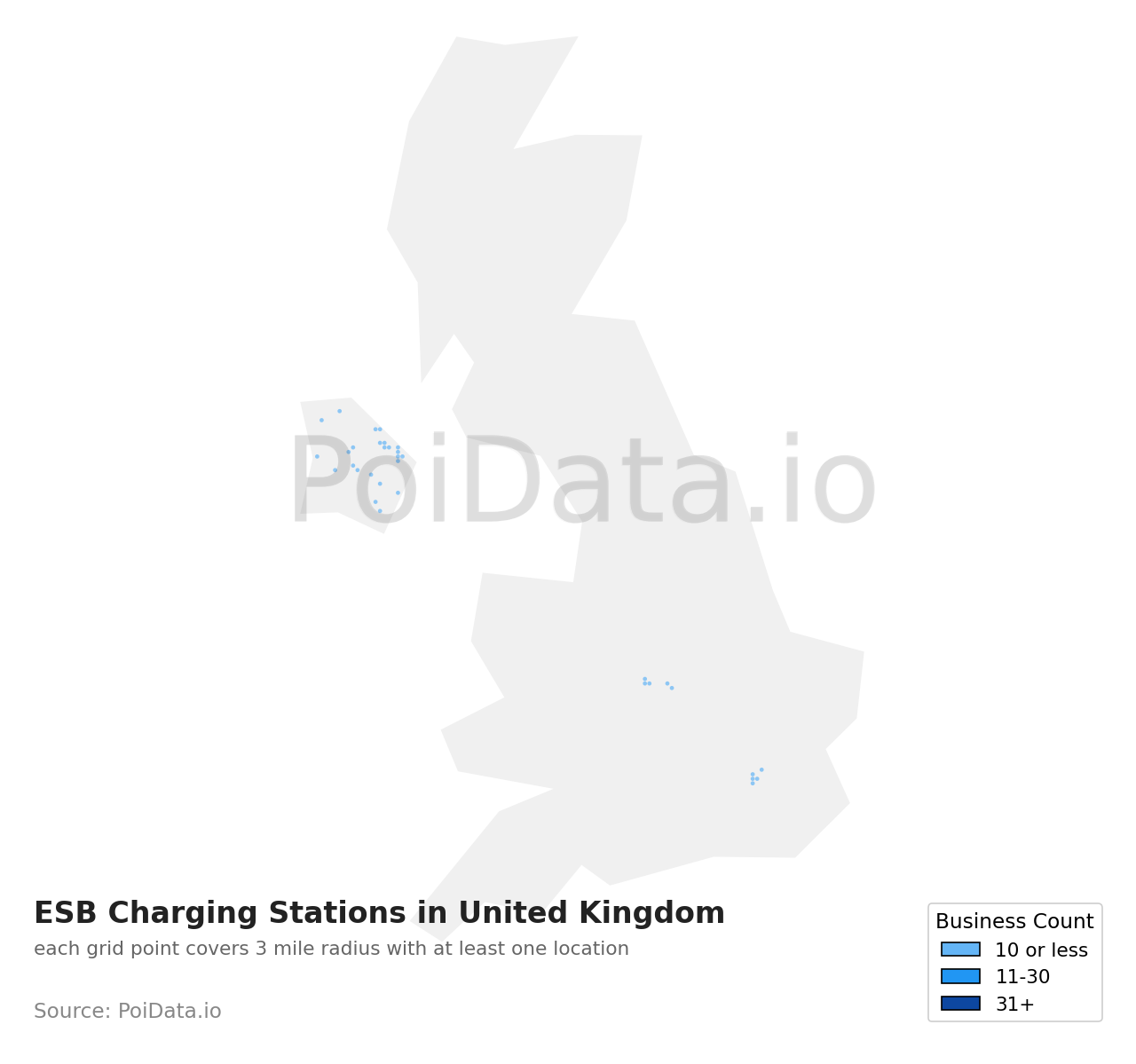 ESB Charging Station density map for United Kingdom