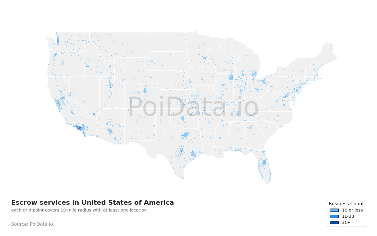Escrow service density map for Florida, United States