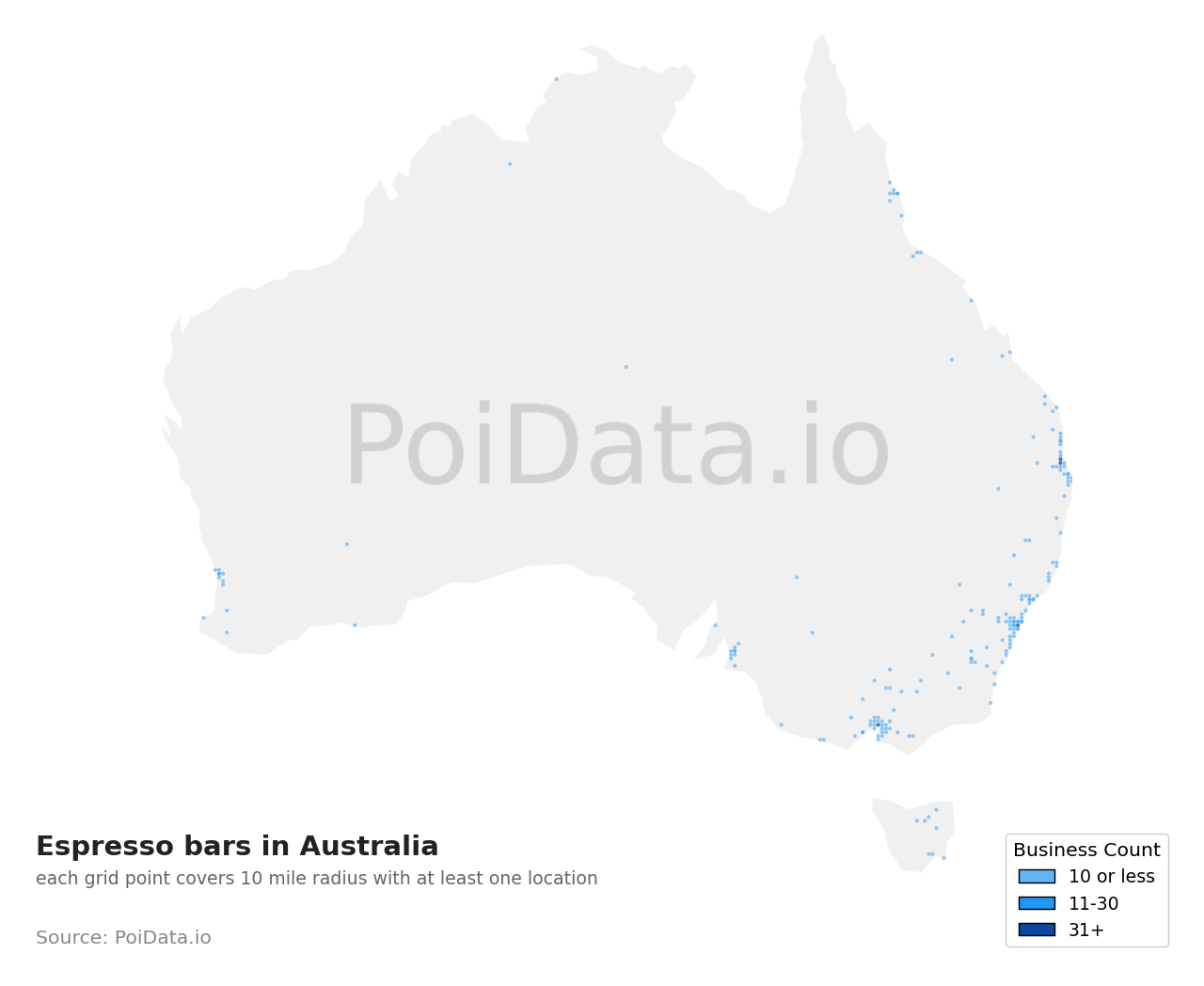 Espresso bar density map for Australia