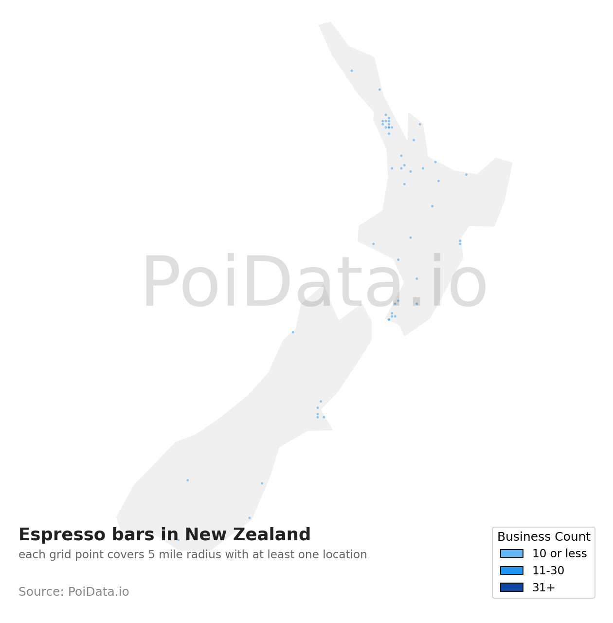 Espresso bar density map for New Zealand