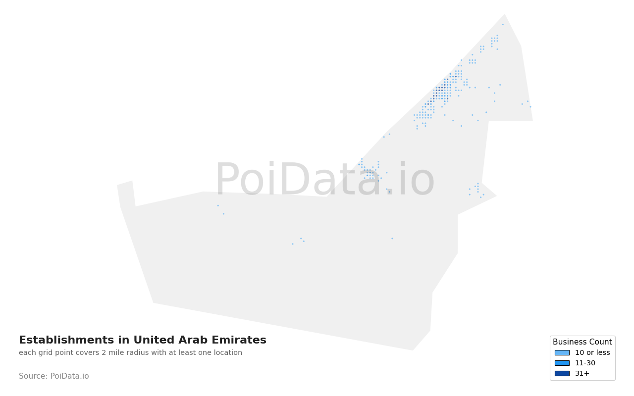 Establishment density map for United Arab Emirates