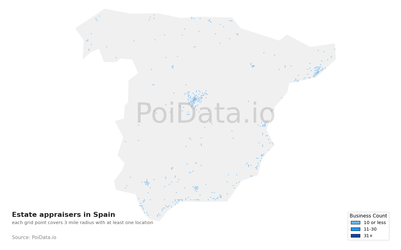 Estate appraiser density map for Spain