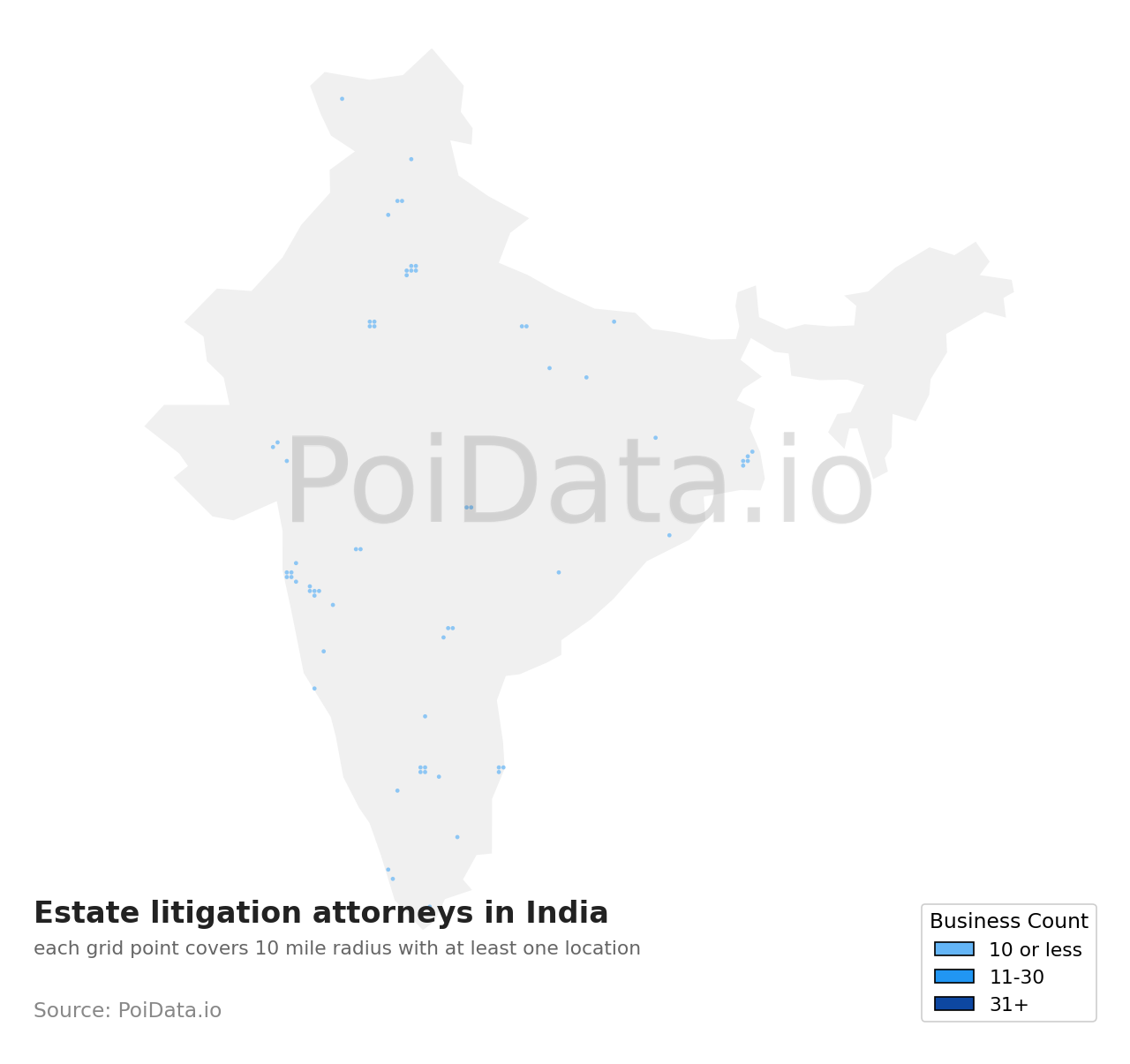 Estate litigation attorney density map for India