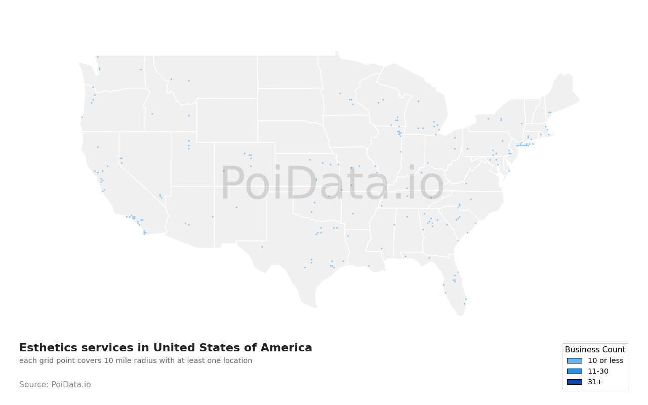 Esthetics service density map for Missouri, United States