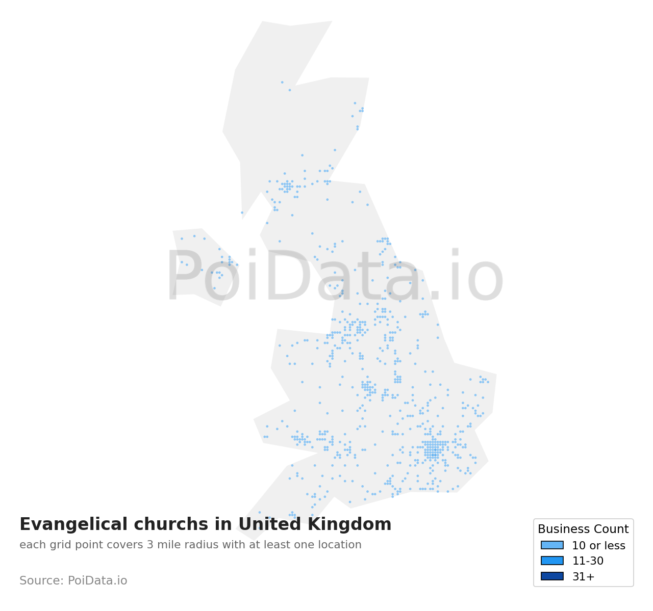 Evangelical church density map for United Kingdom