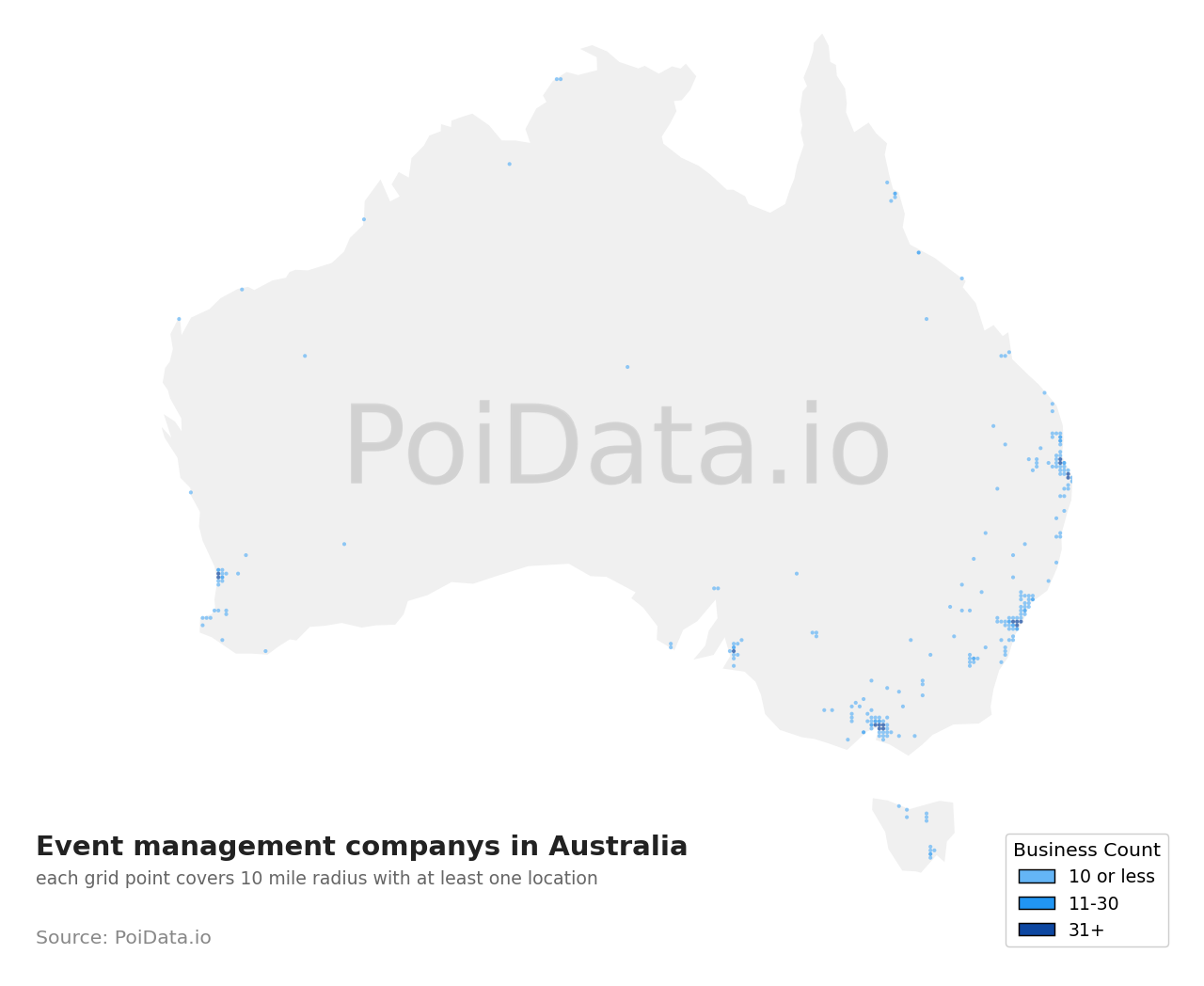 Event management company density map for ACT, Australia