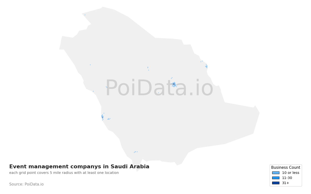 Event management company density map for Saudi Arabia