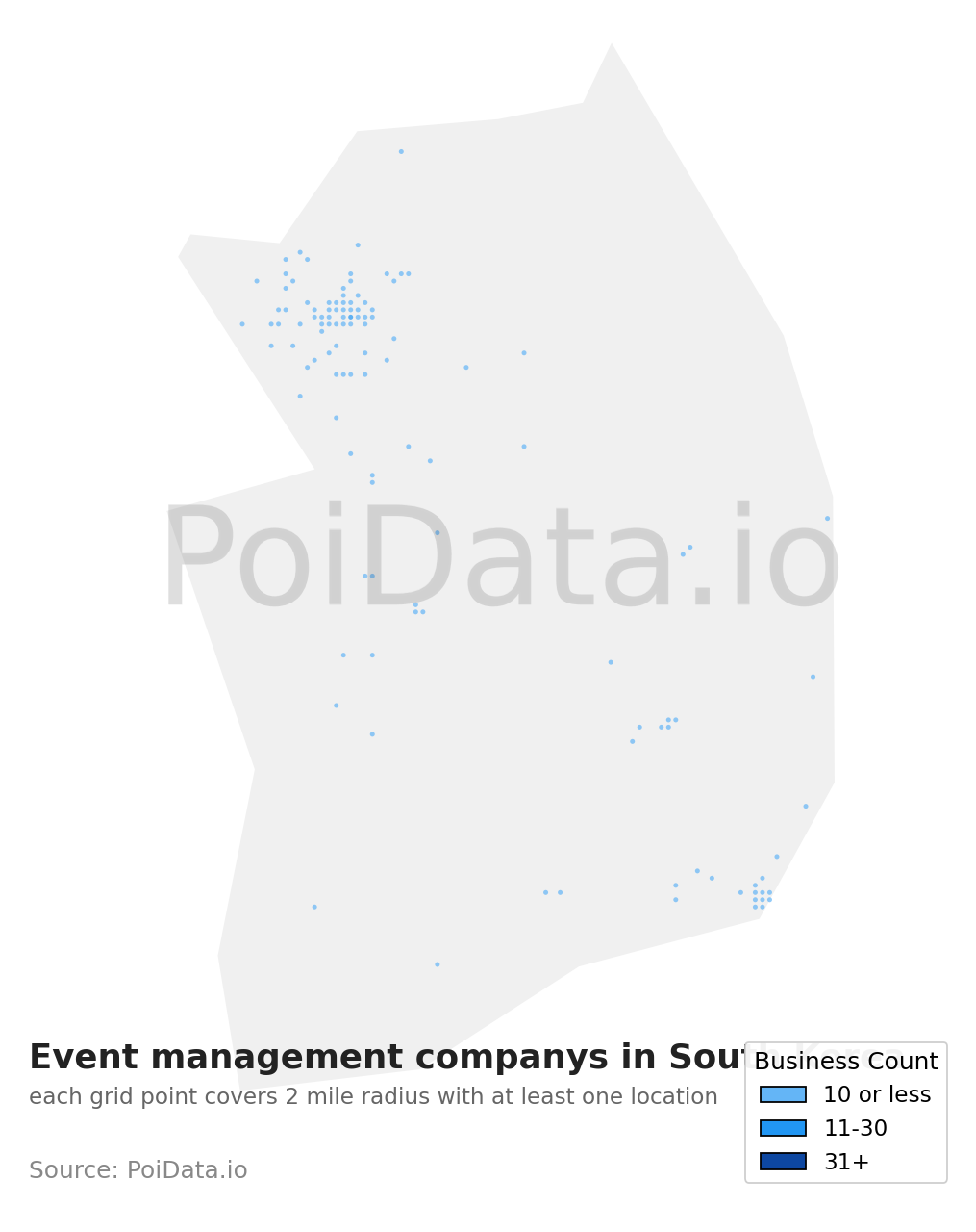 Event management company density map for South Korea