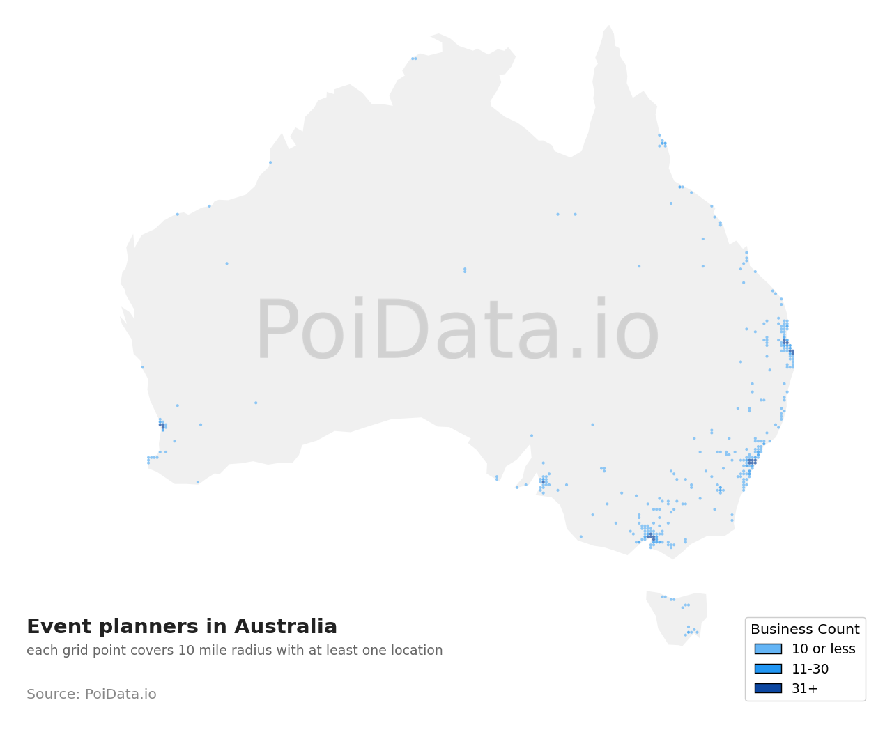 Event planner density map for South Australia, Australia
