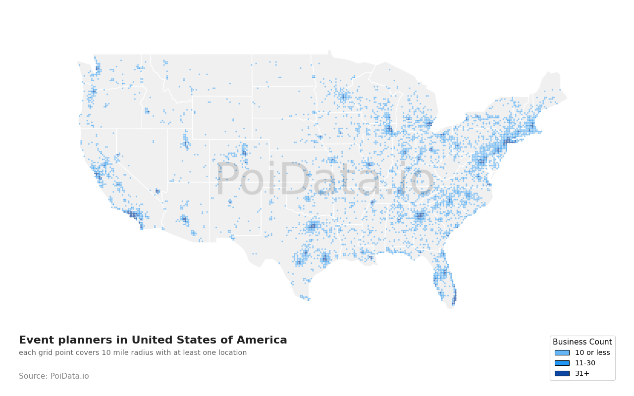 Event planner density map for Florida, United States